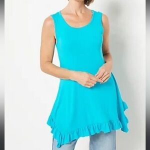 2/$20 • 0303 - Women’s L Aqua Blue Knit Tank w/ Ruffle Hem